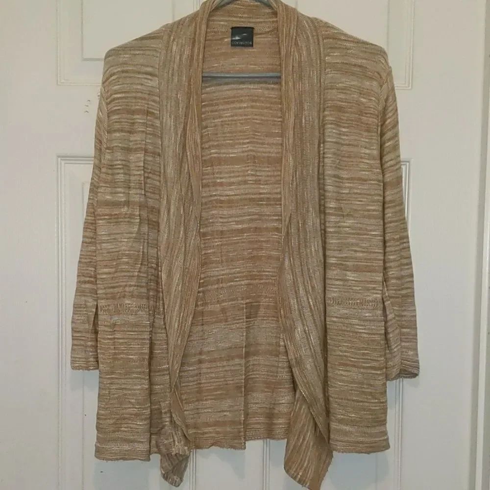 Covington tan white cardigan Sz L